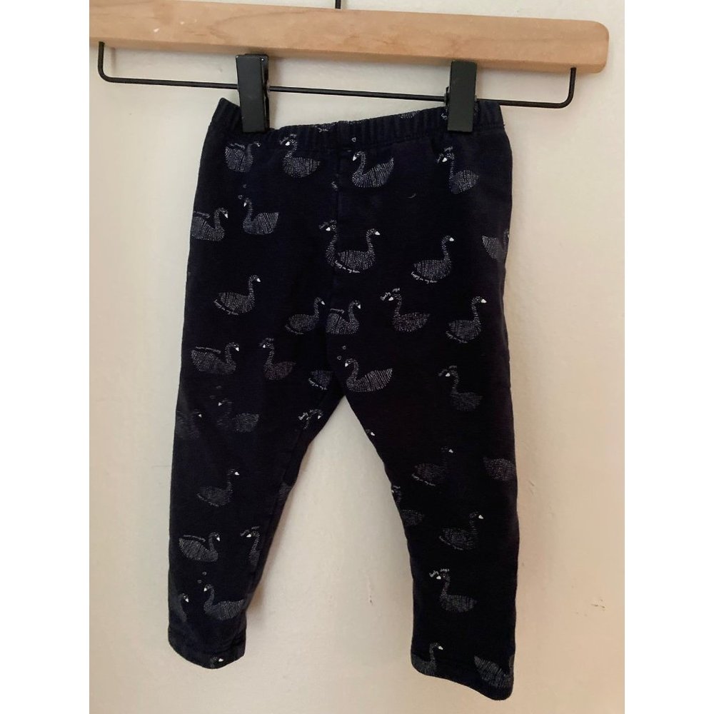 Zara Baby Pants Black & White Swan Print 12-18m Fleece Lined